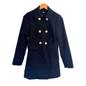 H&M Double-Breasted Coat in Navy Blue Size 4